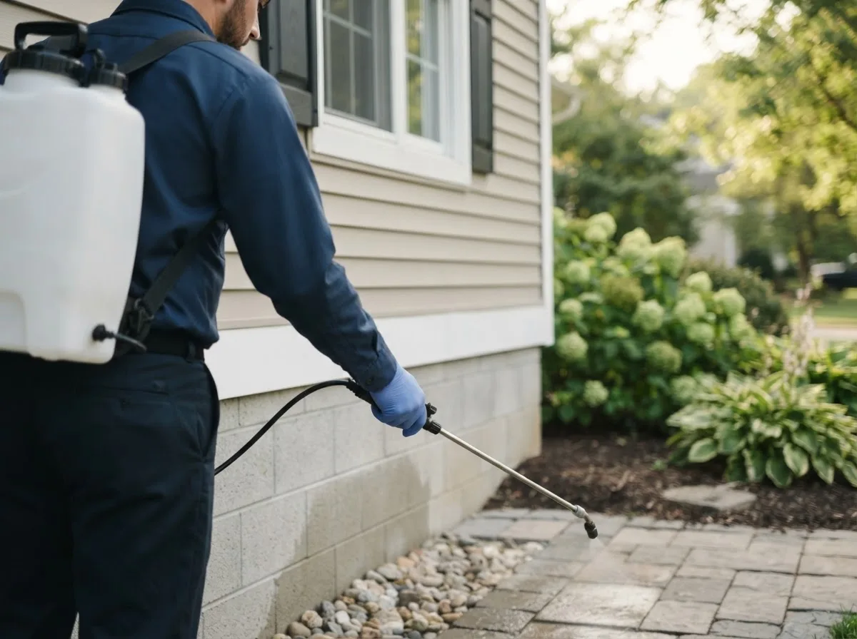Pest control technician inspecting a home in Oxford, CT